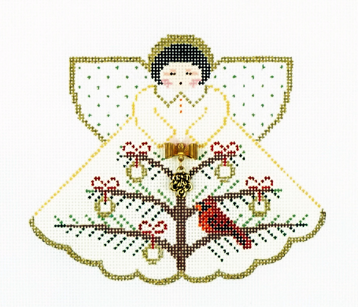 Angel ~ 12 Days of Christmas 5 Gold Rings Angel & Charms hand painted 18 Mesh Needlepoint Canvas by Painted Pony