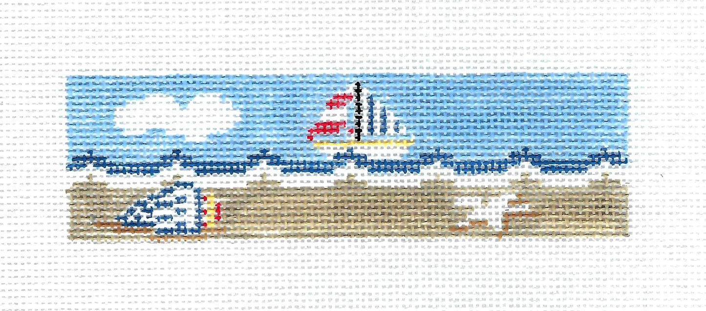 Bookmark ~ SEASIDE Beach Bookmark or Key Fob-18 Mesh handpainted Needlepoint Canvas by Kathy Schenkel