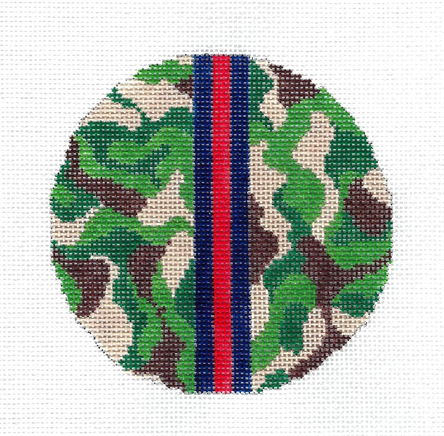 CAMO Pattern 18 mesh handpainted 4" Rd. Needlepoint Ornament Canvas by C'ate La Vie
