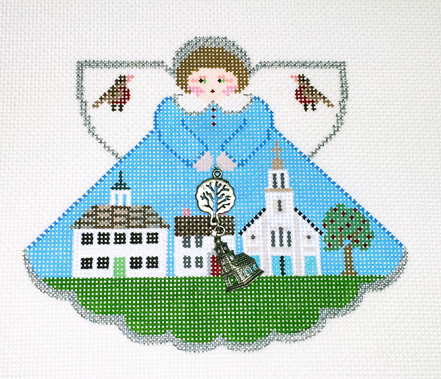Angel ~ CONNECTICUT Angel & Charms hand painted 18 Mesh Needlepoint Ornament Canvas by Painted Pony