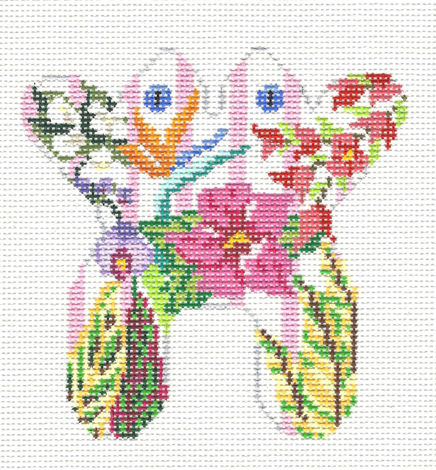 Edie & Ginger ~ Tropical Floral FROG 3-D Soft Sculpture or Frame Weight handpainted 13 Mesh Needlepoint Canvas