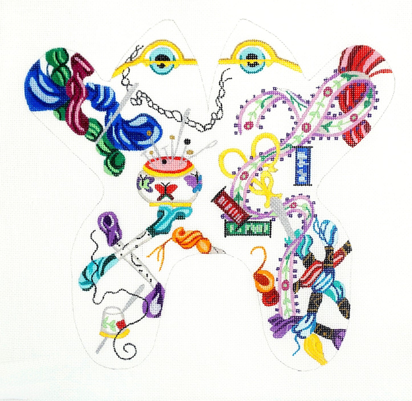 Soft Sculpture ~ Stitcher's Tools FROG Bean Bag Door Stop 18 Mesh handpainted Needlepoint Canvas by Edie & Ginger CBK