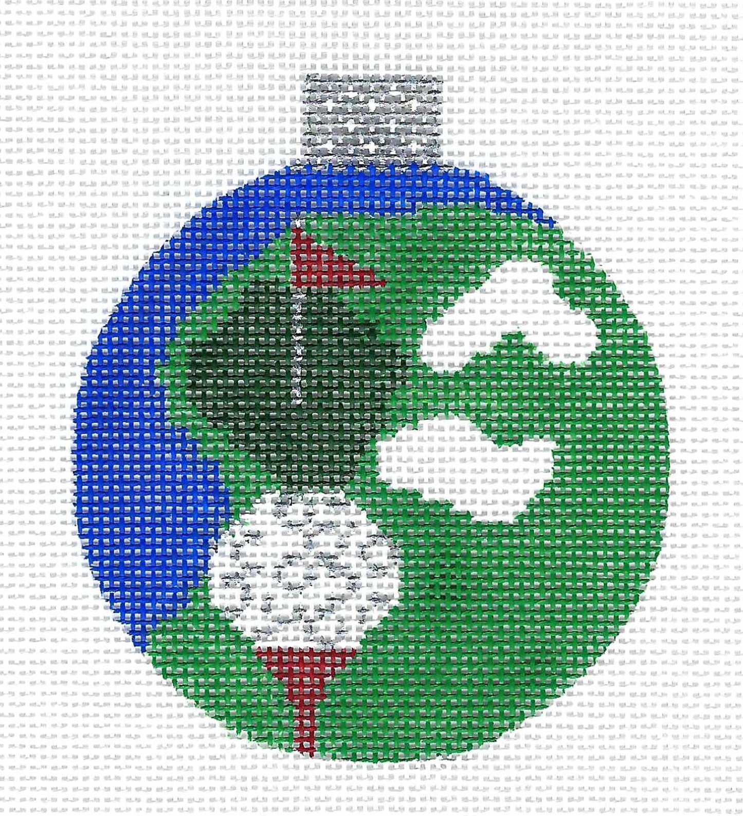 Golf Ball on the Green 3.5" Ornament handpainted on 18 Mesh Needlepoint Canvas by Whimsy and Grace