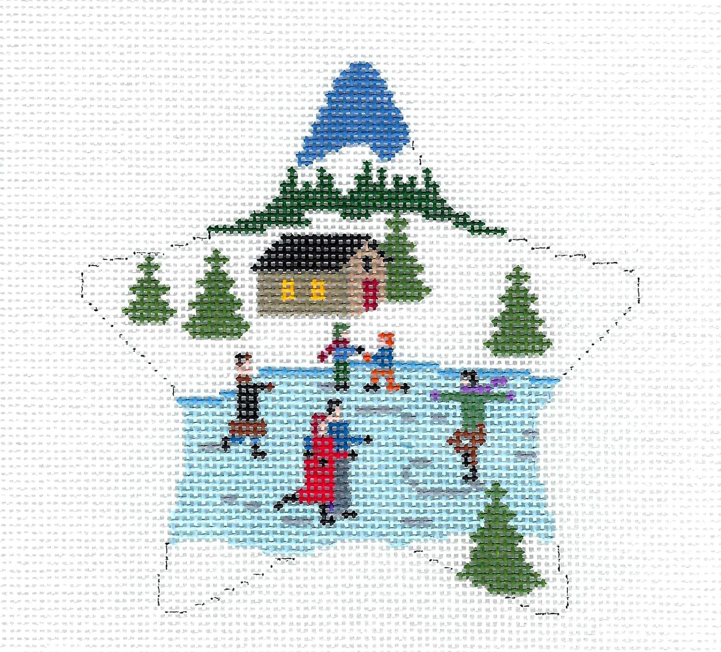 Christmas ~ Ice Skating Pond 18 Mesh handpainted Needlepoint Ornament Canvas by Susan Roberts