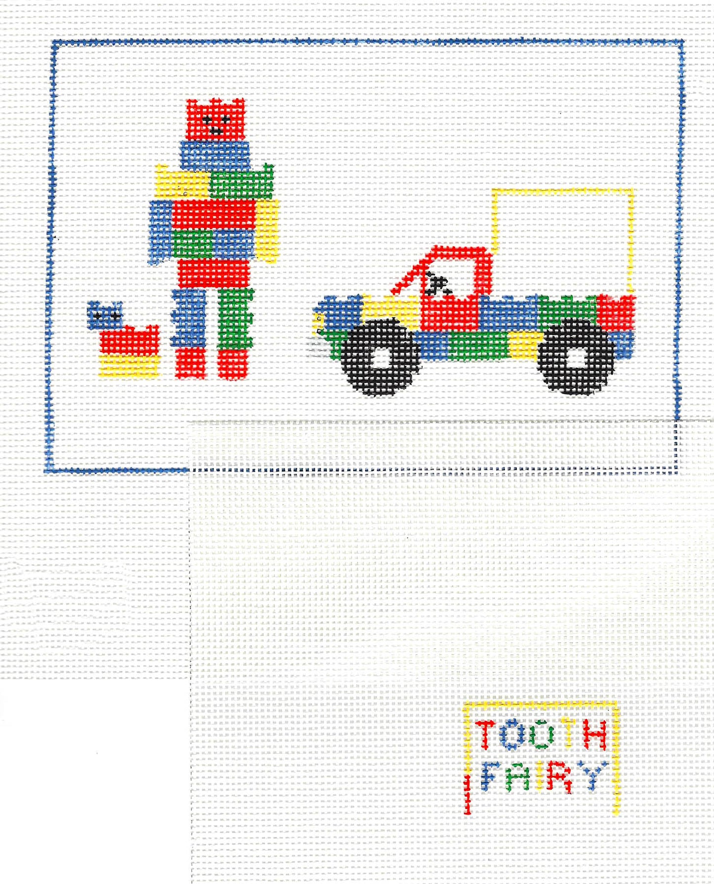 Tooth Fairy Canvas ~ Tooth Fairy Pillow LEGO TRUCK & Person 2 Canvas SET, HP 18 Mesh Child's Needlepoint Canvas by Kathy Schenkel