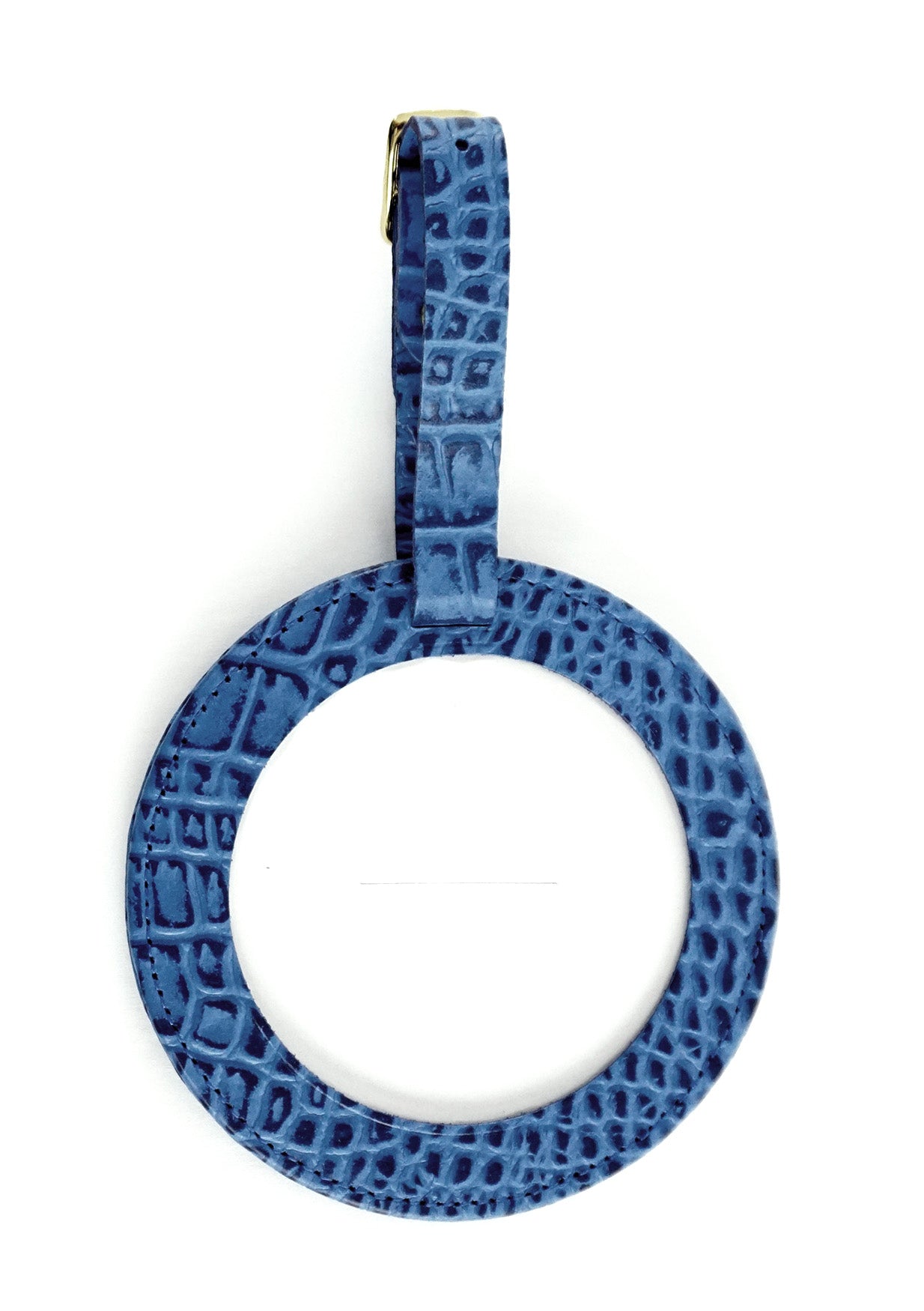 Accessory ~ LUGGAGE ID TAG Blue Alligator textured Leather for 3" Rd. Needlepoint Canvas by LEE