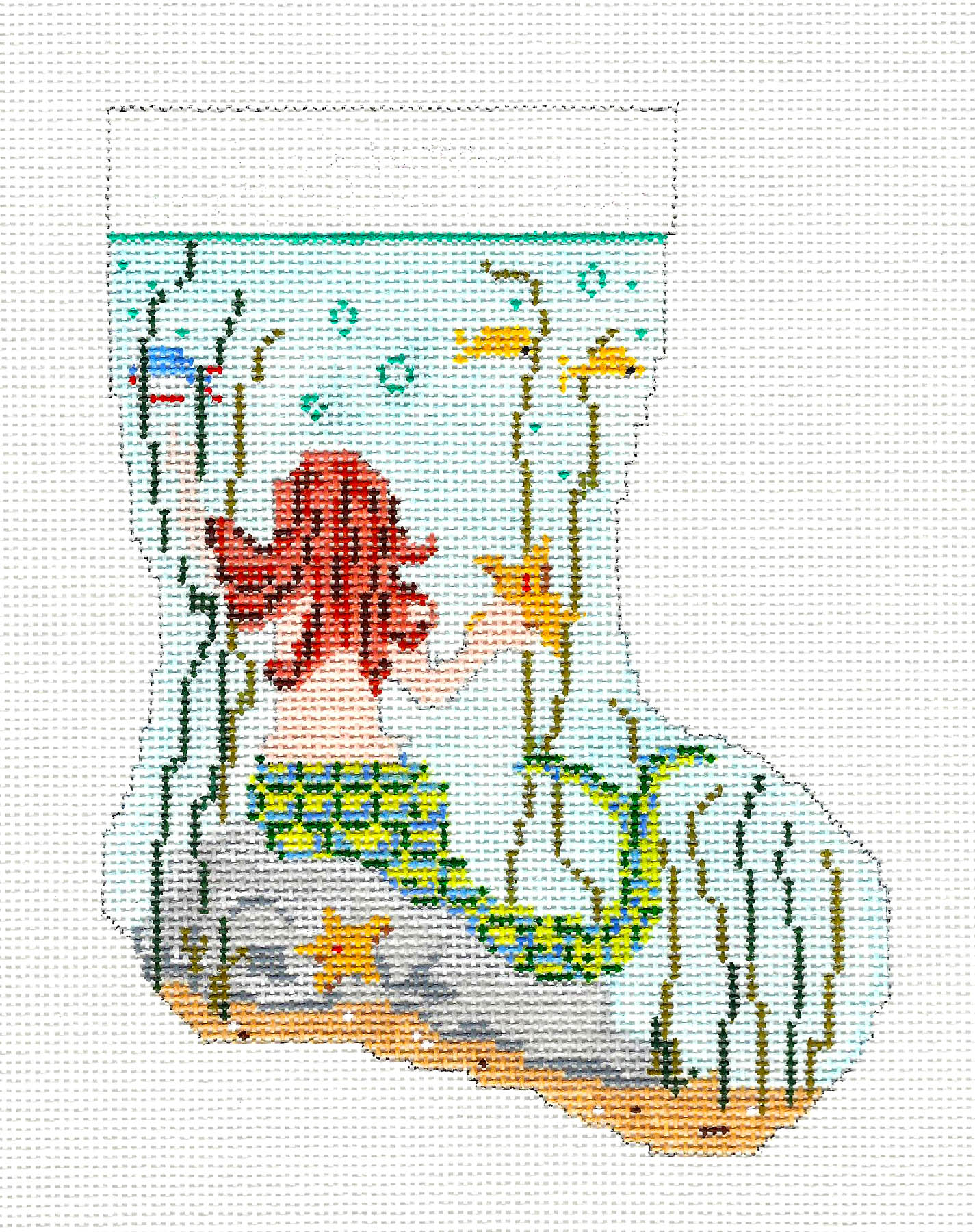 Stocking ~ MERMAID Mini Stocking handpainted 13 mesh Needlepoint Canvas by Needle Crossings