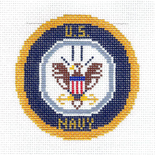 Military ~ U.S. NAVY Military Emblem handpainted 18 mesh 3" Rd. Needlepoint Canvas Ornament by LEE