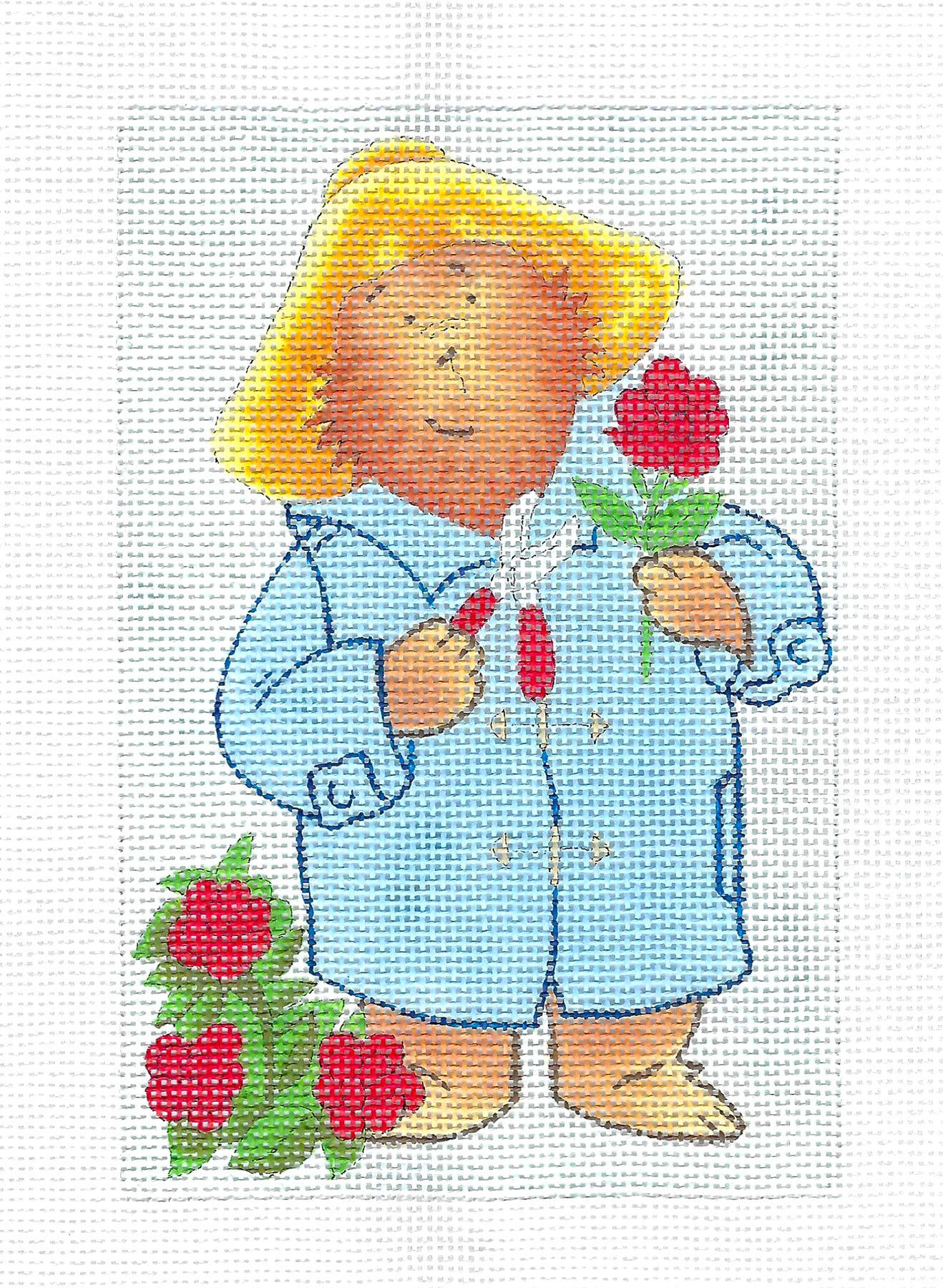 "Paddington Bear with Roses" ~ Child's Ornament handpainted 18 Mesh Needlepoint Canvas by Silver Needle