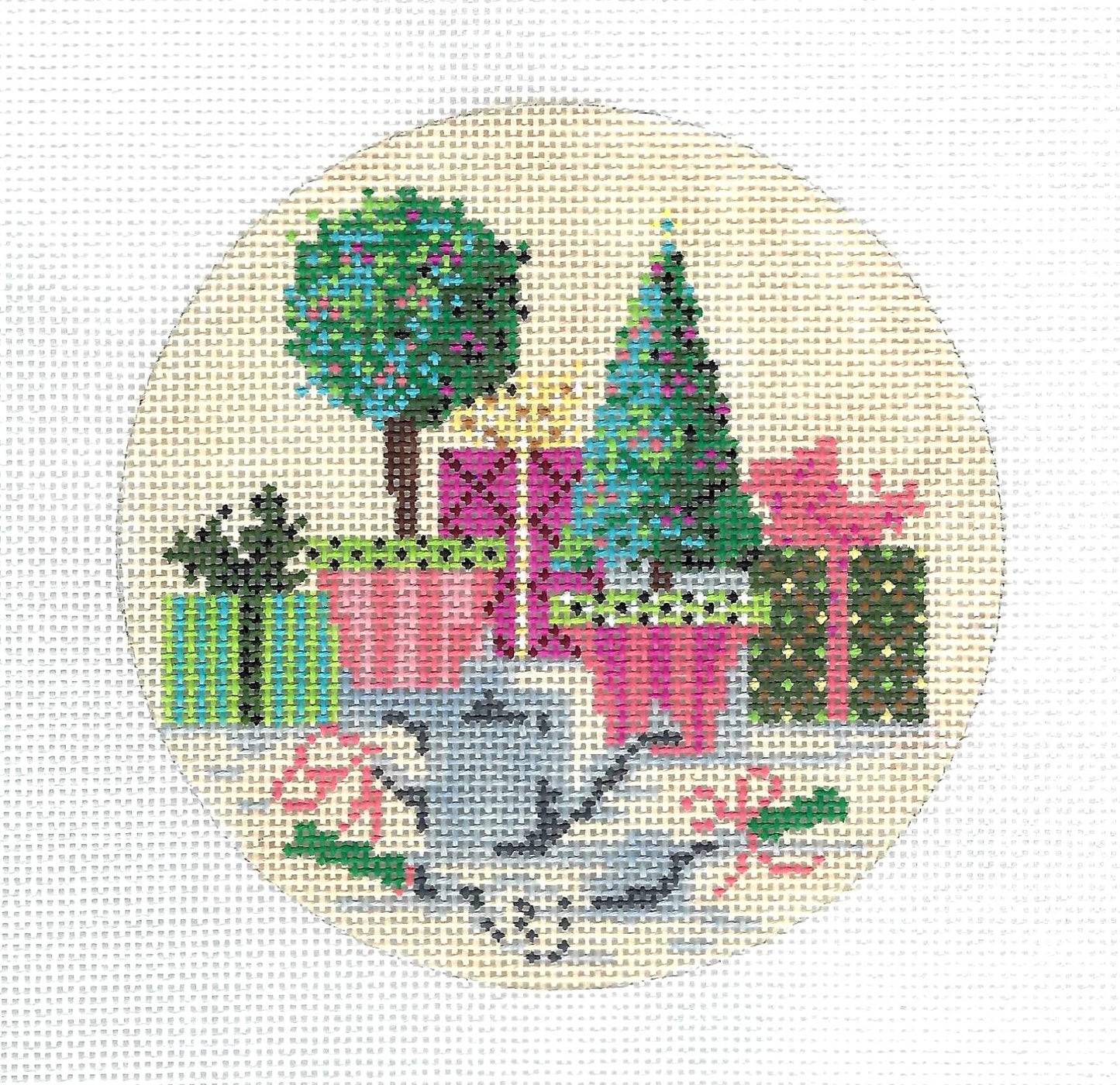 Kelly Clark ~ Gardener's Gifts & Topiary handpainted 4.5" Needlepoint Canvas Ornament