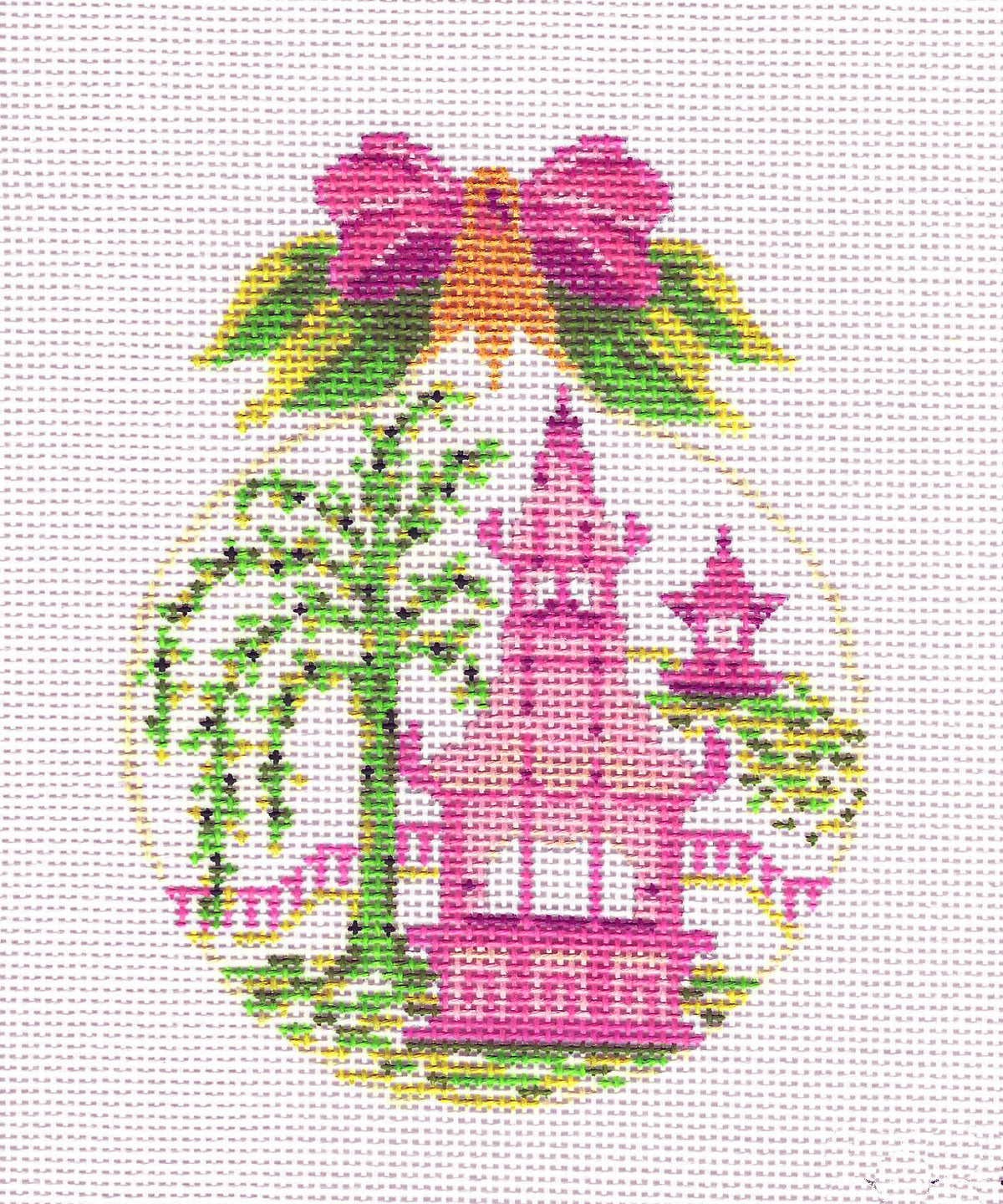 Oriental Temple China Pink, Green & White Ornament handpainted 18 Mesh Needlepoint Canvas by Kelly Clark
