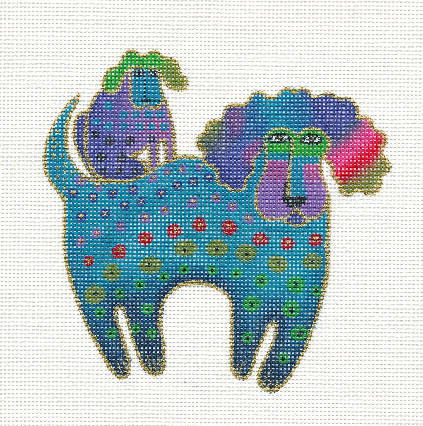 Laurel Burch ~ POODLE MOM & PUP handpainted 18 Mesh Needlepoint Canvas from Danji Designs