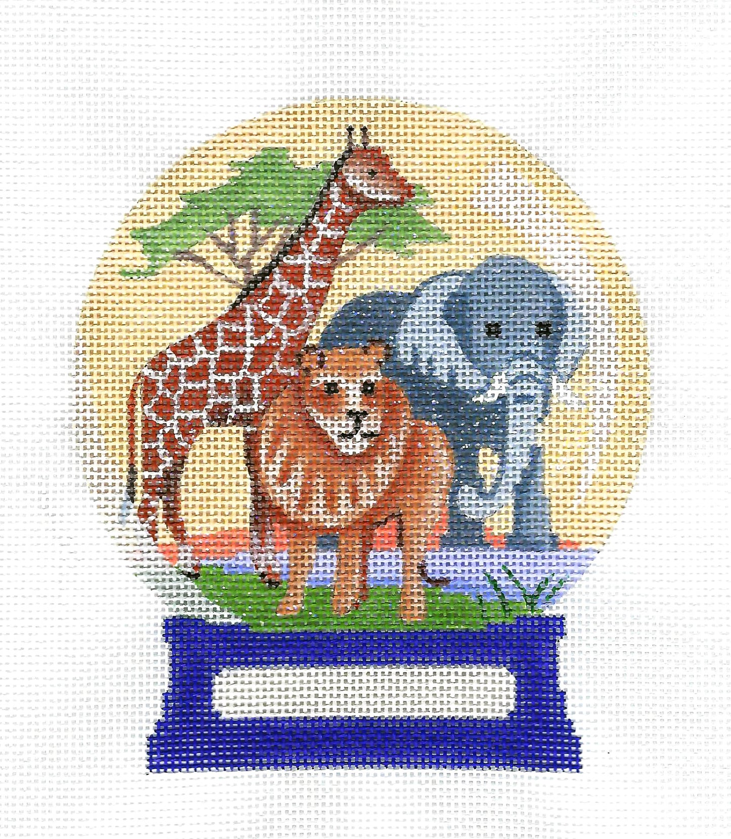 Snow Globe ~ Safari Animals SNOW GLOBE handpainted 18 Mesh Needlepoint Canvas Ornament by Amanda Lawford