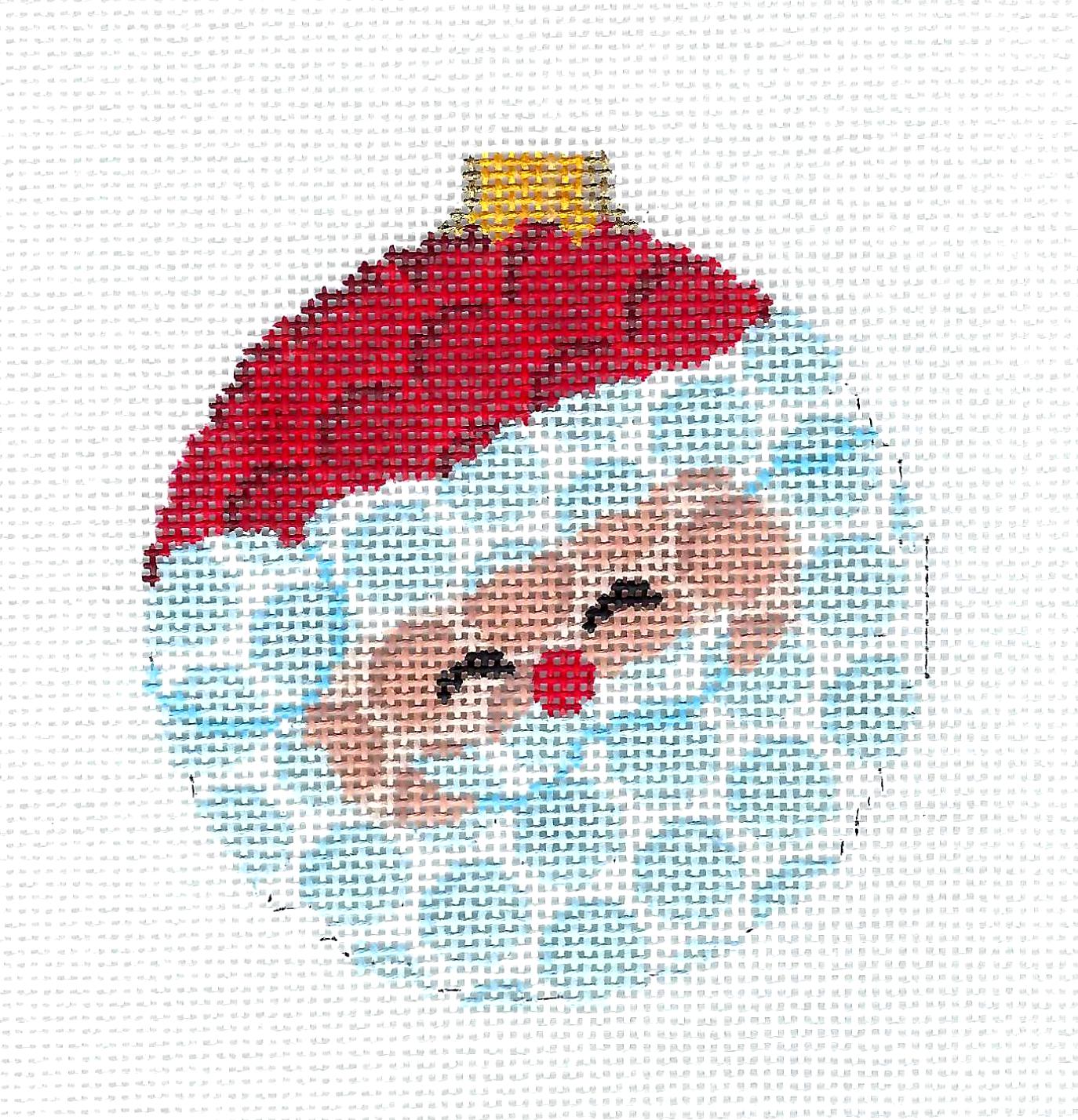 Christmas ~ Golf Ball Santa Face 3.25" Round Christmas Ornament handpainted 18 Mesh Needlepoint Canvas by Susan Roberts