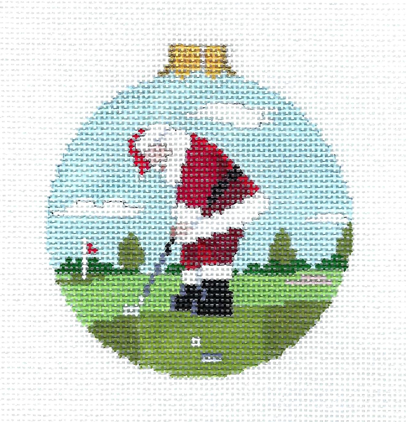 Christmas ~ Santa Golfing 3.5" Ornament handpainted 18 Mesh Needlepoint Canvas by Susan Roberts