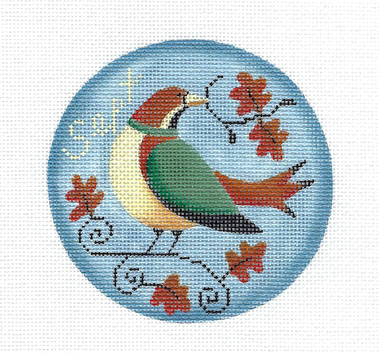 BIRD of the MONTH ~ SEPTEMBER ~ Bird & Oak Leaves handpainted 18mesh Needlepoint Canvas by Rebecca Wood (Copy)