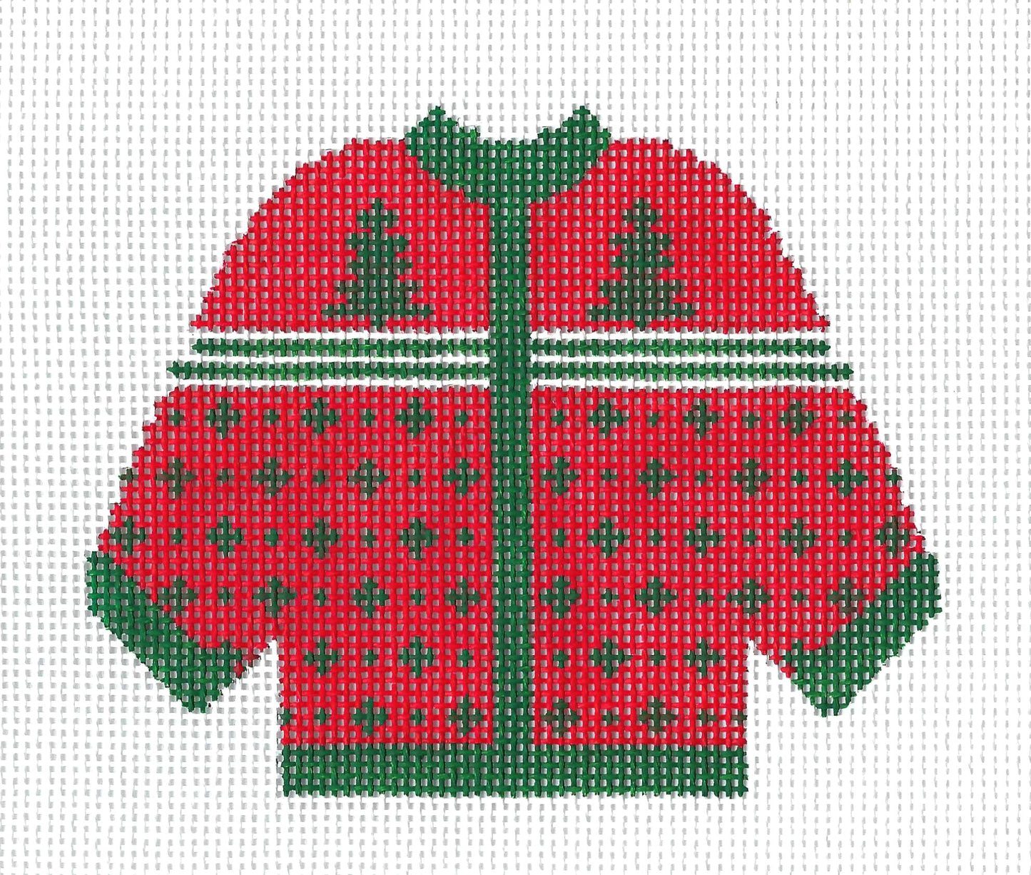 Sweater ~ CHRISTMAS KNITTED CARDIGAN SWEATER with TREES 13 Mesh handpainted Needlepoint Canvas by Silver Needle