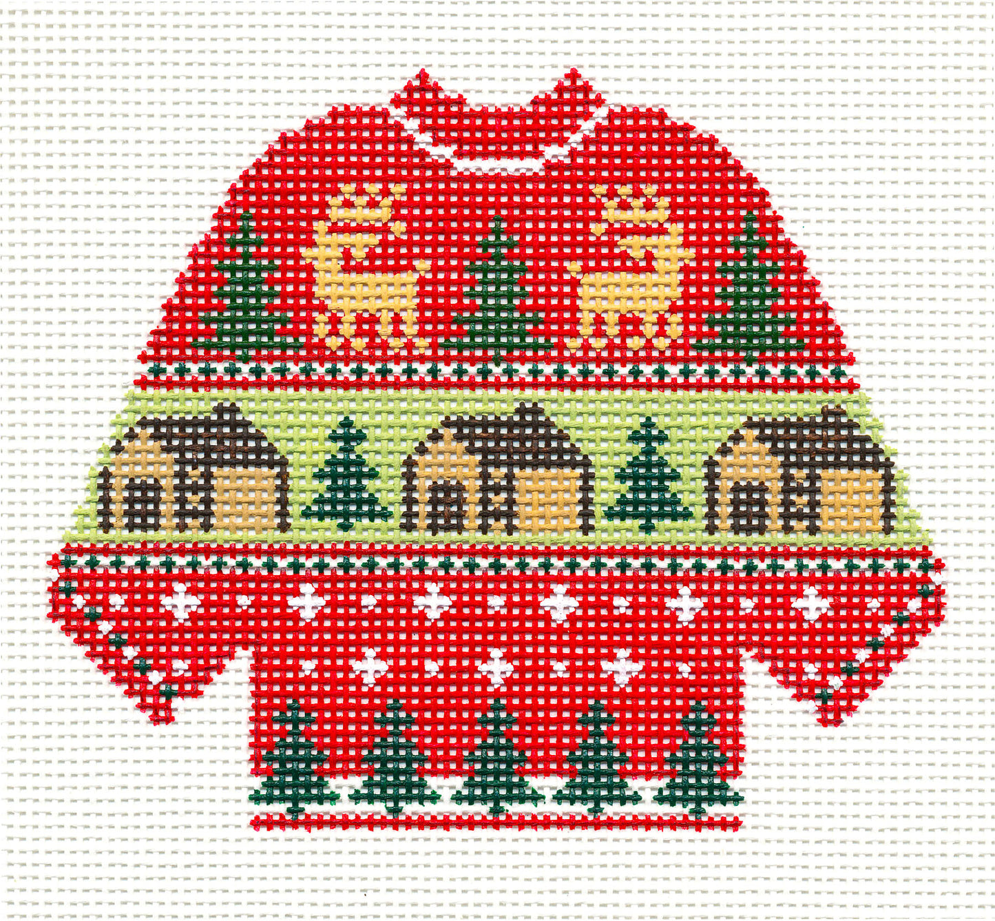 Sweater ~ CABINS, WOODS & REINDEER KNITTED SWEATER handpainted 13 Mesh Needlepoint Canvas Ornament by Silver Needle