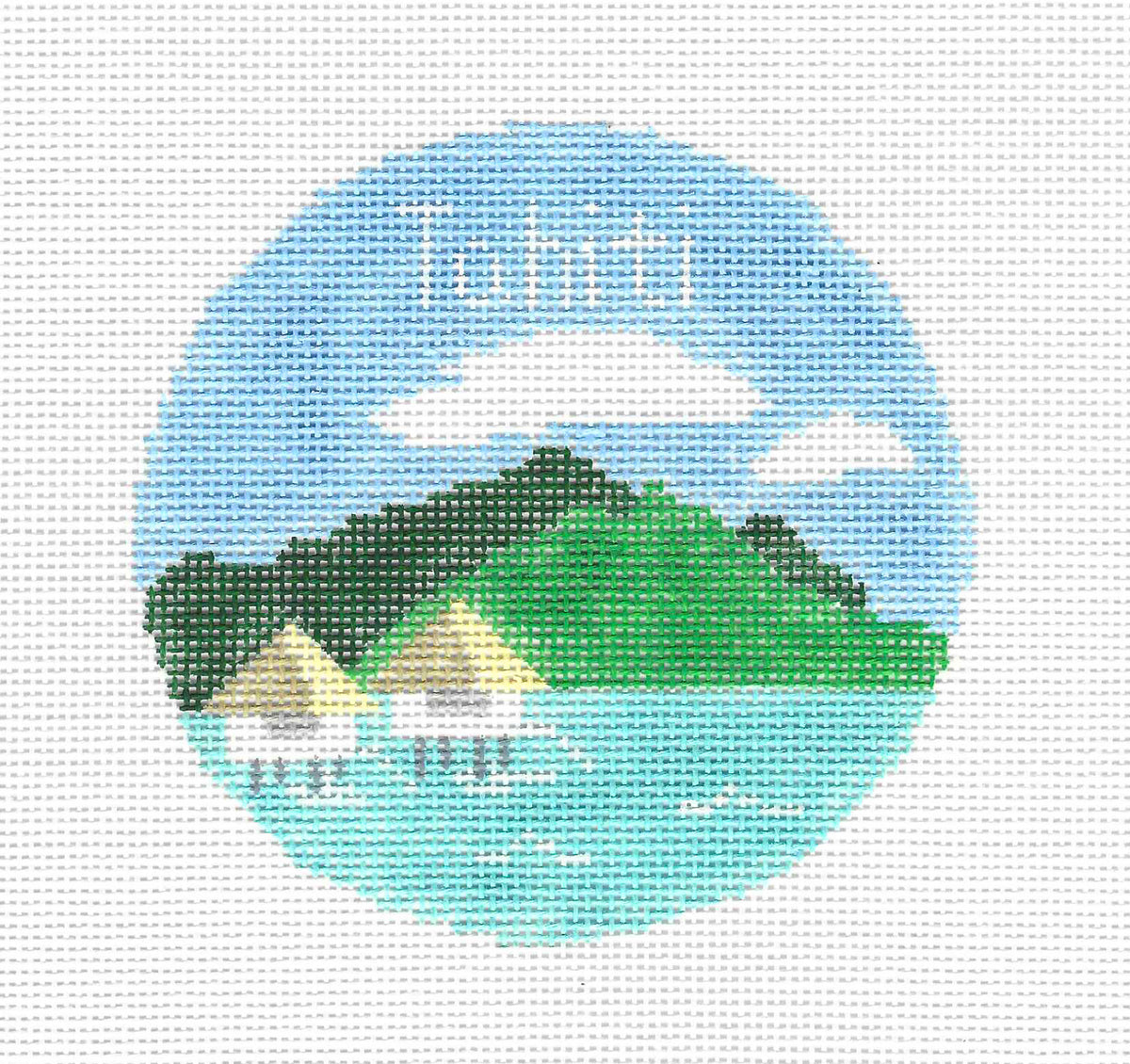 Travel Round ~ TAHITI Island in French Polynesia 18 Mesh handpainted 4" Rd. Needlepoint Canvas by Kathy Schenkel (Copy)