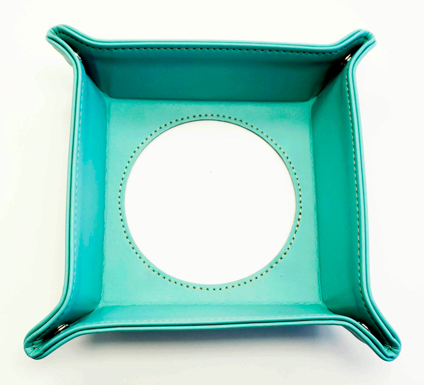 Accessory ~ LG. Square Premium Teal Leather Snap Tray for a 4" Rd. Needlepoint Canvas by LEE