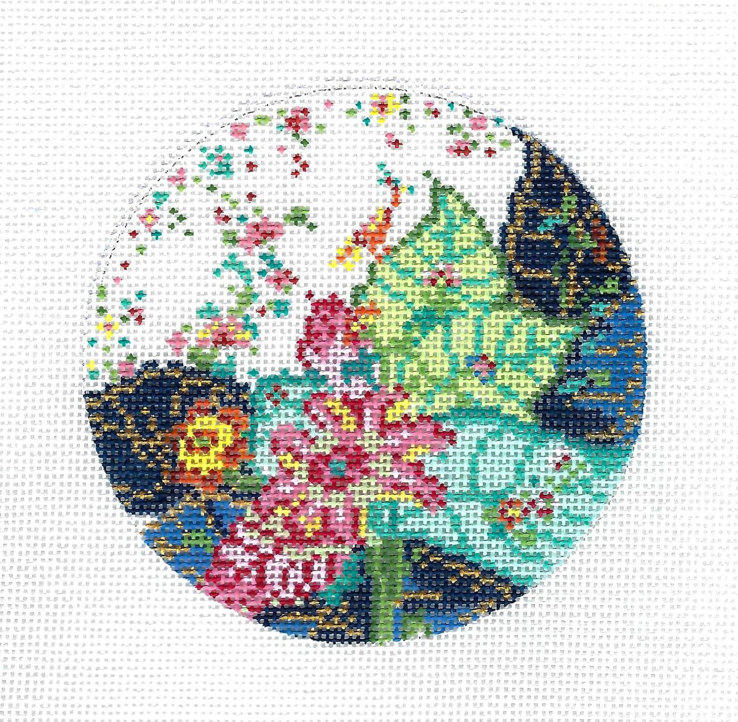 Tobacco Leaf Oriental Design 18 mesh handpainted 4" Rd. Needlepoint Canvas by C'ate La Vie