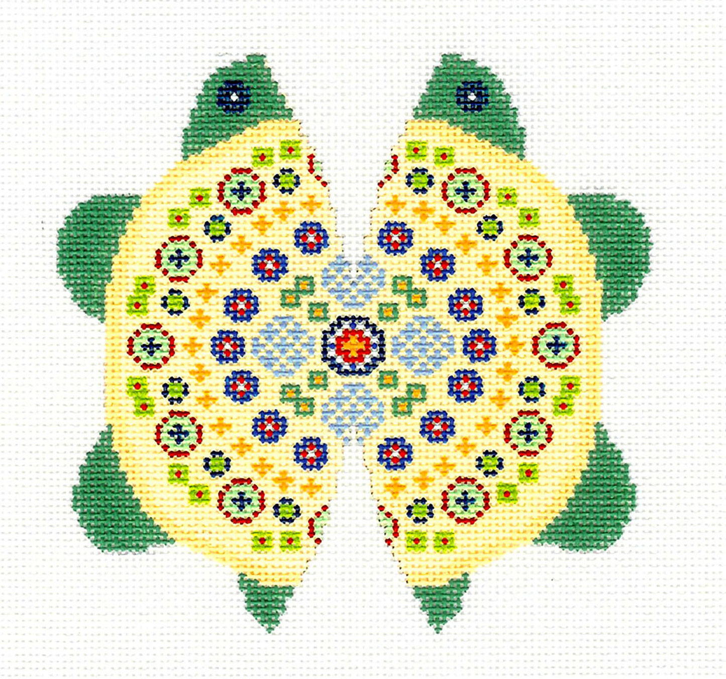 *EXCLUSIVE* ~ Mille Fleurs TURTLE in Green, Yellow, Turquoise, Blue & Red 18 mesh handpainted Needlepoint Canvas by LEE