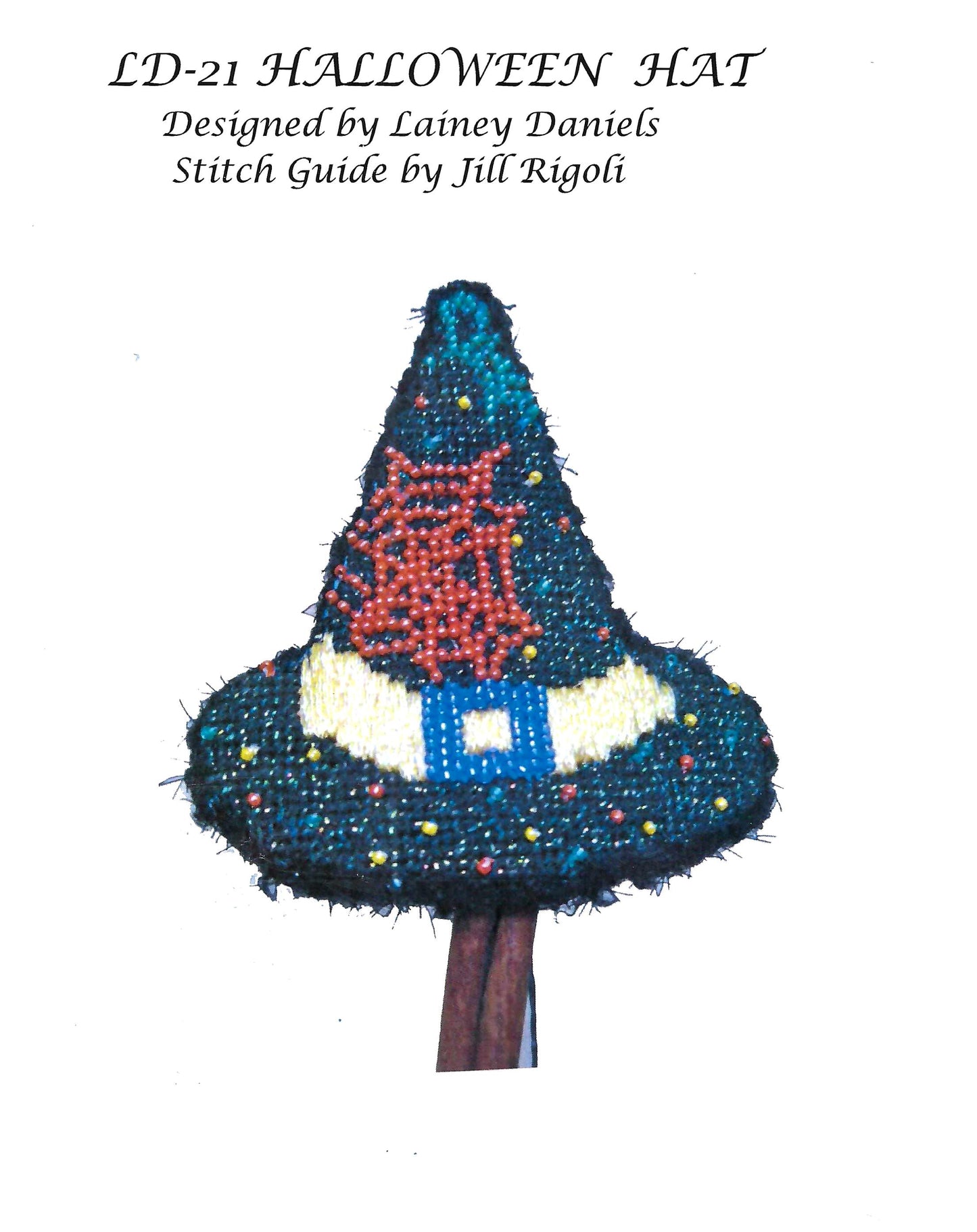 Halloween ~ Cobwebs Witches Hat 18 Mesh Needlepoint Ornament Canvas & STITCH GUIDE by Lainey Daniels from Danji