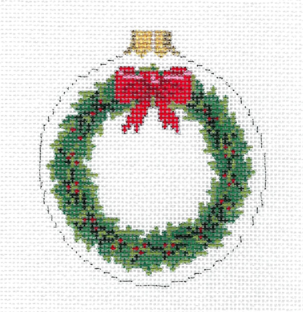 Christmas Wreath Ornament to Personalize 18 Mesh handpainted Needlepoint Canvas by Susan Roberts