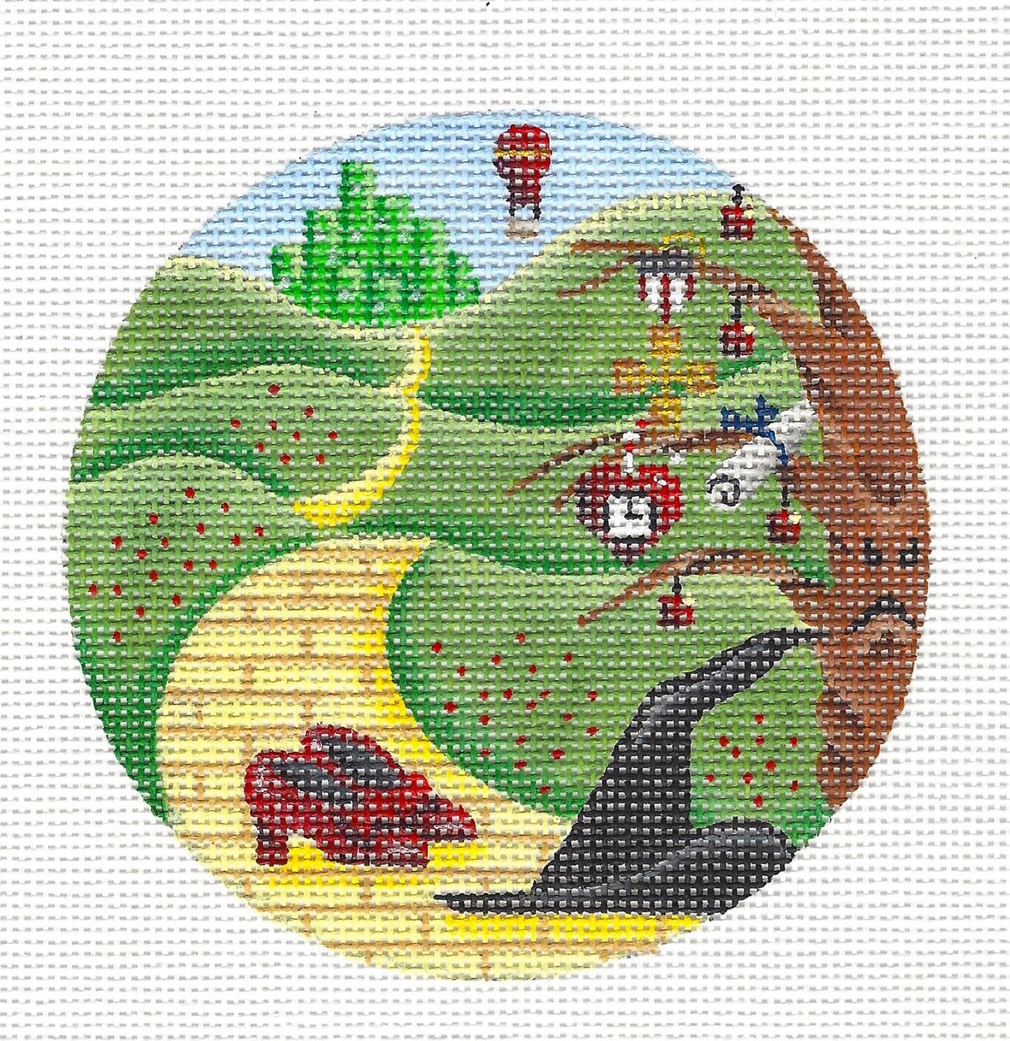 The Wizard of OZ ~ The Yellow Brick Road handpainted 18 Mesh 4"Rd. Needlepoint Ornament Rebecca Wood