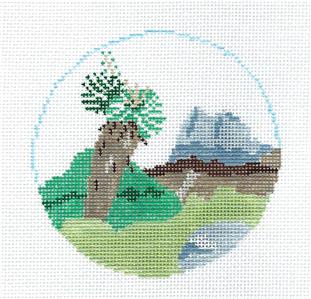 Travel Round ~ WEST TEXAS LANDSCAPE handpainted Needlepoint Canvas Kathy Schenkel RD.