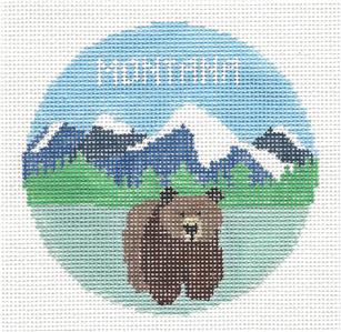 Travel Round ~ State of MONTANA handpainted 18 mesh Needlepoint Canvas 4" Rd. Ornament by Kathy Schenkel