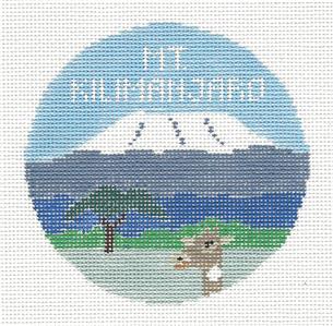 Travel Round ~ MOUNT KILIMANJARO, AFRICA handpainted 4" Needlepoint Canvas by Kathy Schenkel