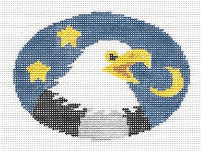 Bird Oval ~ American Bald Eagle Oval handpainted Needlepoint Ornament by Kathy Schenkel