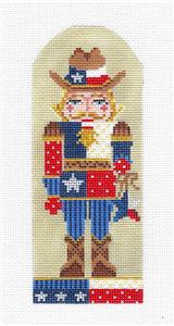 Kelly Clark Canvas ~ TEXAS NUTCRACKER COWBOY handpainted 18 Mesh Needlepoint Ornament Canvas by Kelly Clark