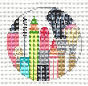 Kelly Clark Round ~ Fuchsia & Verde Palette handpaint Needlepoint 3.25" Ornament