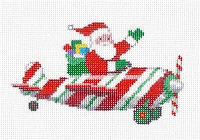 Christmas ~ Santa Pilot & Candy Cane Airplane Ornament 18 Mesh handpainted Needlepoint Canvas by Susan Roberts