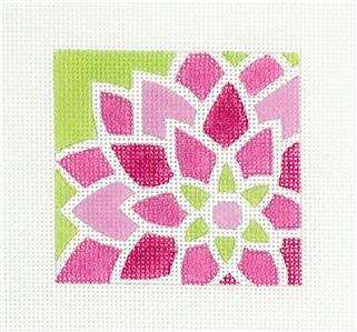 Sq. Canvas - Pink Deco Flower 3" Sq. Insert handpainted Needlepoint Canvas by Pepperberry