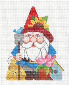 Gnome Canvas ~ Spring GARDEN GNOME handpainted Needlepoint Canvas by Raymond Crawford