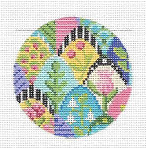 Kelly Clark ~ Olivia's Leaf Collage handpainted 3" Needlepoint Canvas Ornament or Insert