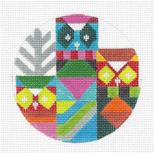 Round ~ Three Owls in a Tree handpainted 4" Rd. Needlepoint Ornament Melissa Prince