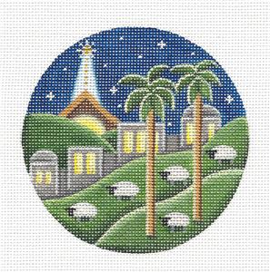 Round ~ Holy Land BETHLEHEM handpainted 18 Mesh 4" Rd. Needlepoint Canvas by Rebecca Wood