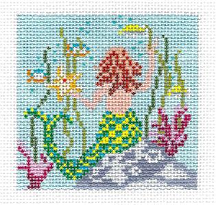 Canvas ~ Mermaid Undersea 18 Mesh handpainted 3" Sq. Needlepoint Canvas by Needle Crossings