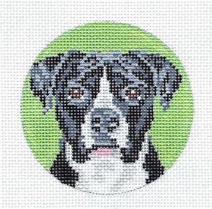 Dog Round ~ BOXER Black & White Dog 3" handpainted 18 Mesh Needlepoint Canvas by Needle Crossings