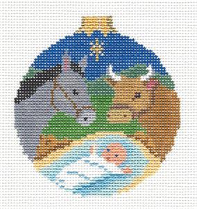 Nativity Christmas ~ Baby Jesus & Animals 3.5" Ornament handpainted 18 Mesh Needlepoint Canvas Susan Roberts