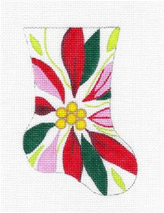 Mini Stocking ~ Poinsettia Flower Mini Stocking handpainted Needlepoint Ornament by Raymond Crawford