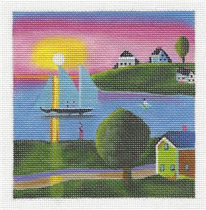 Landscape ~ Summer Sunset at the Cove handpainted Needlepoint Steven Klein Design by Juliemar