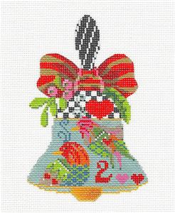 Kelly Clark ~ 12 Days of Christmas Hand Bell 2 Turtle Doves 18 Mesh handpainted Needlepoint Canvas