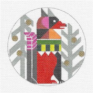 Round ~ Fox in Birch Trees handpainted 4" Rd. Needlepoint Ornament by Melissa Prince