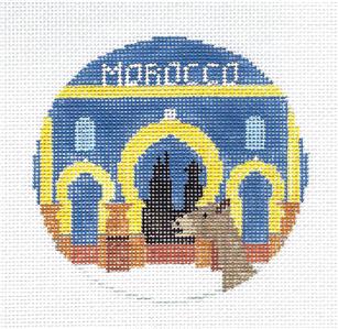 Travel Round ~ MOROCCO in NORTH AFRICA handpainted Needlepoint Canvas by Kathy Schenkel