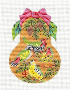 Kelly Clark Christmas Pear ~ 4 Calling Birds Pear handpainted Needlepoint Ornament by Kelly Clark